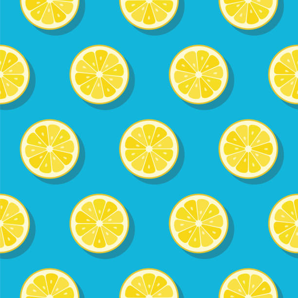 lemon slices pattern on turquoise color background. - summer background stock illustrations