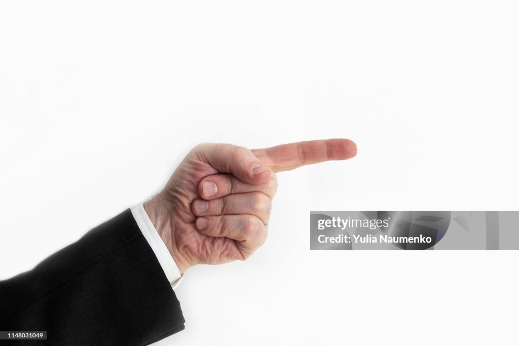 Man pointing at something, closeup of hand