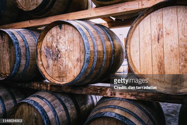chianti barrels close up, tuscany, italy. - san gimignano stockfoto's en -beelden