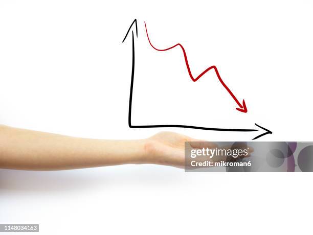 hand holding out palm straight with a graph - asking money stock pictures, royalty-free photos & images