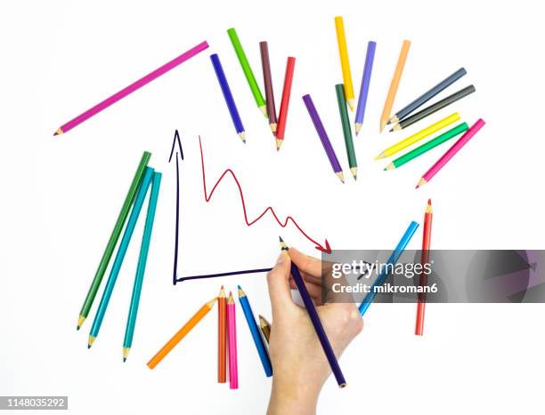 coloring pencils drawing a graph - colored pencil arrow stock pictures, royalty-free photos & images
