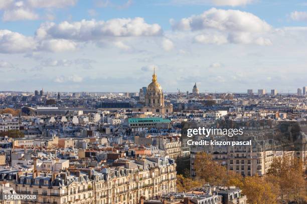 aerial view of paris and les invalides quarter during day , france - les invalides quarter photos et images de collection