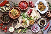Middle eastern, arabic or mediterranean appetizers table concept