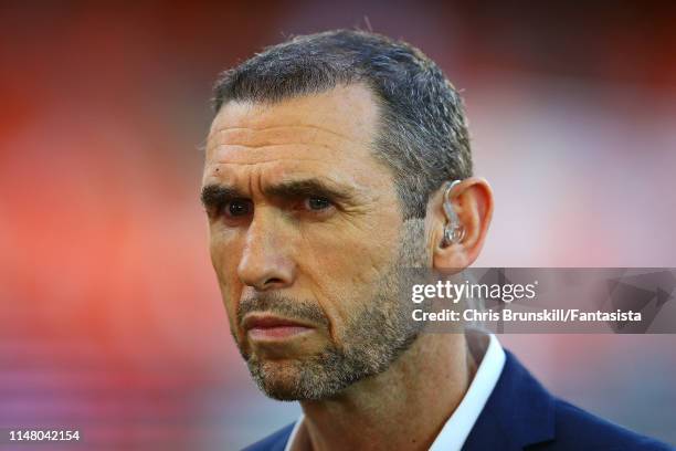 Martin Keown looks on ahead of the UEFA Europa League Semi Final Second Leg match between Valencia and Arsenal at Estadio Mestalla on May 09, 2019 in...