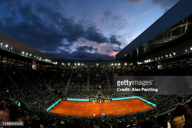 General view during the match between Rafael Nadal of Spain and Francis Tiafoe of The United States during day six of the Mutua Madrid Open at La...