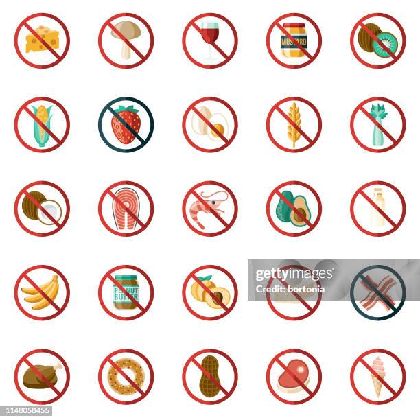 stockillustraties, clipart, cartoons en iconen met voedsel allergenen icon set - food safety