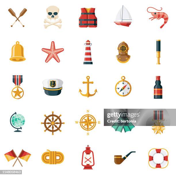 stockillustraties, clipart, cartoons en iconen met nautische icon set - pijp rookwaren