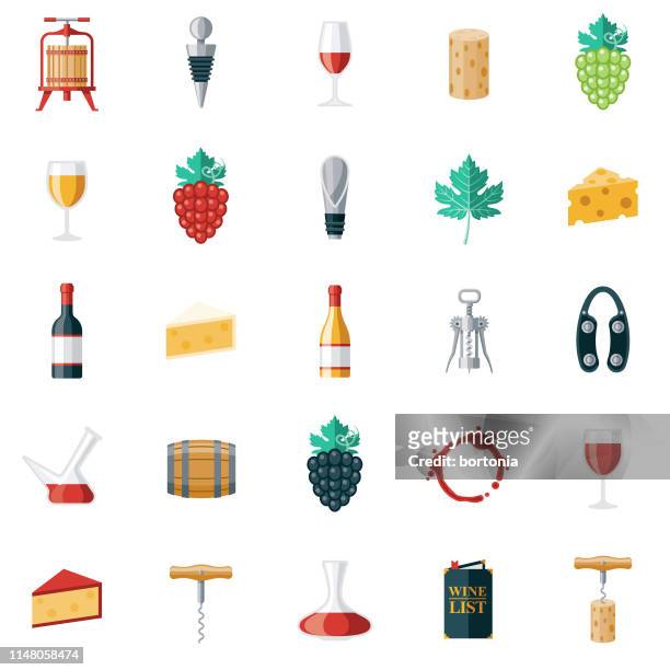 wine icon set - grape leaf stock illustrations