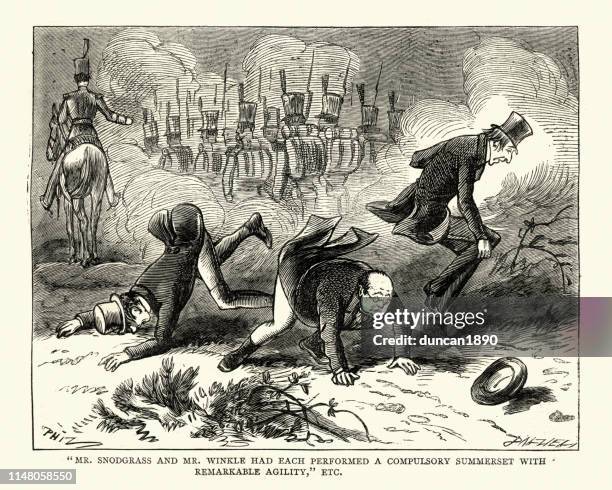 dickens, pickwick papers, performed a compulsory summerset with remarkable agility - being walked all over stock illustrations