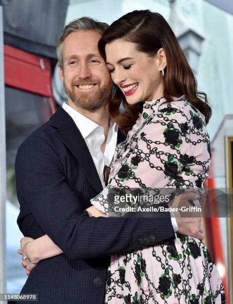 Anne Hathaway and Adam Shulman attend the ceremony honoring Anne Hathaway with star on the Hollywood Walk of Fame on May 09, 2019 in Hollywood,...