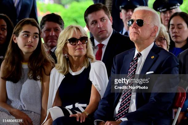 Presidential hopeful Former Vice President Joe Biden , joined by Dr. Jill Biden and granddaughter Natalie Biden on his side, attend the Delaware...