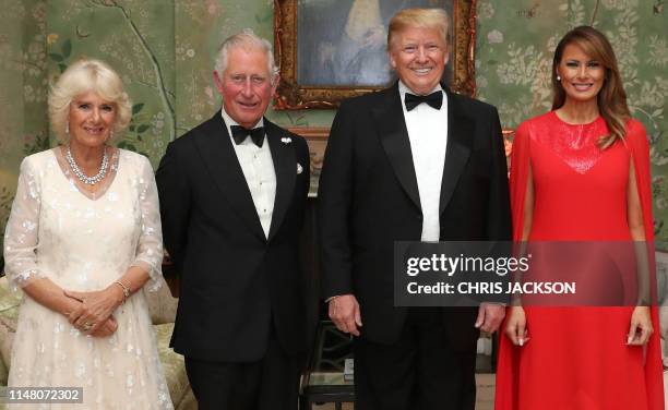 President Donald Trump , US First Lady Melania Trump , Britain's Prince Charles, Prince of Wales , and his wife Britain's Camilla, Duchess of...