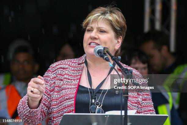 Emily Thornberry, Shadow Secretary of State for Foreign and Commonwealth Affairs speaks during the anti-Trump rally at the Parliament Square as the...