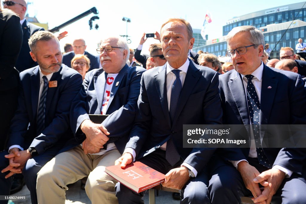 President of European Council Donald Tusk (C) seen with...