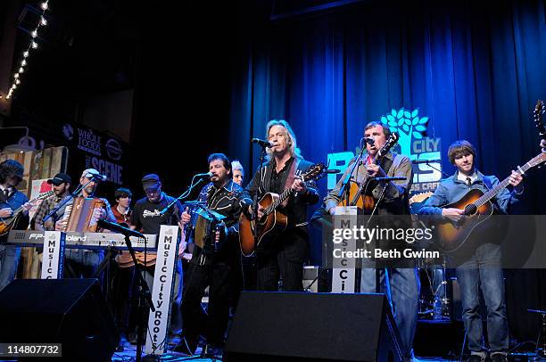 Joshua Britt, Jeff Taylor, Zach Bevill, Randy Kohrs, Jo-el Sonnier, Suzanne Mumpower, Jim Lauderdale, Larry Cordle and Clayton Britt performs during...