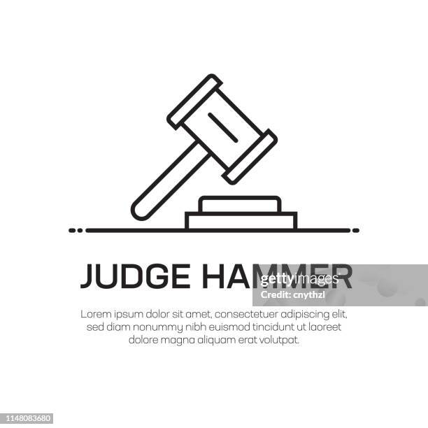 ilustraciones, imágenes clip art, dibujos animados e iconos de stock de juez hammer línea vectorial icono-simple línea delgada icono, elemento de diseño de calidad premium - bid