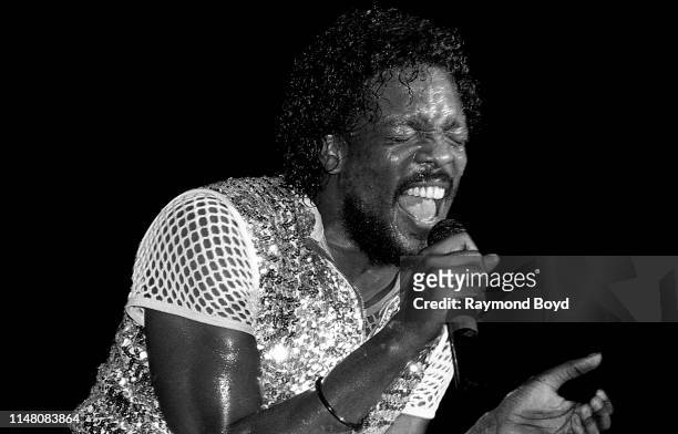 Singer Charlie Wilson from The Gap Band performs at the U.I.C. Pavilion in Chicago, Illinois in January 1985.