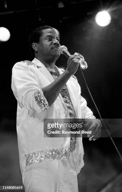 Singer Ronnie Wilson from The Gap Band performs at the U.I.C. Pavilion in Chicago, Illinois in January 1985.