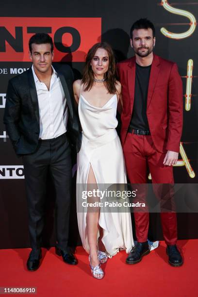 Mario Casas, Silvia Alonso, Jon Arias attend "Instinto" premiere by Movistar at Callao Cinema on May 09, 2019 in Madrid, Spain.