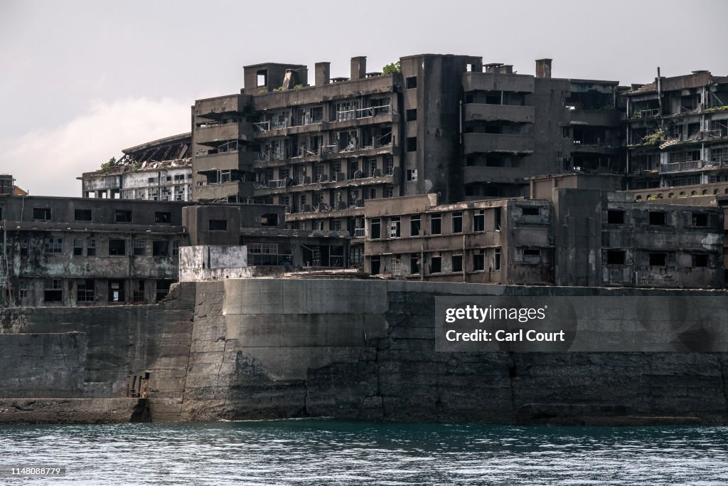 Hashima Buildings lie in ruins on Hashima Island on June 5, 2019 near... News ...