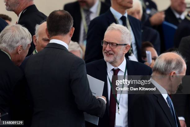 Leader of the Liberal Democrats, Vince Cable and leader of the Labour Party, Jeremy Corbyn speak as they arrive for the D-Day Commemorations on June...