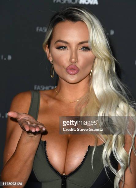 Lindsey Pelas arrives at the Fashion Nova x Cardi B Collection Launch Party at Hollywood Palladium on May 08, 2019 in Los Angeles, California.
