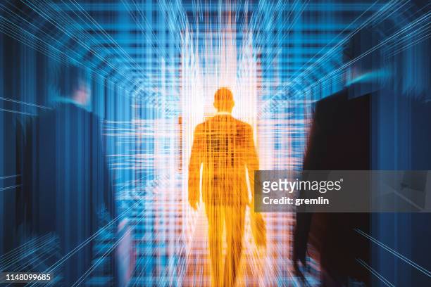 businessmen walking in virtual reality display - cloning device stock pictures, royalty-free photos & images