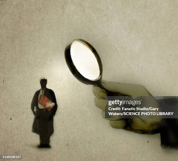 barrister under scrutiny, conceptual illustration - corruption stock illustrations