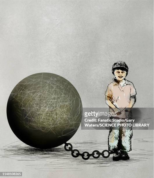 child imprisonment, conceptual illustration - ball and chain stock illustrations