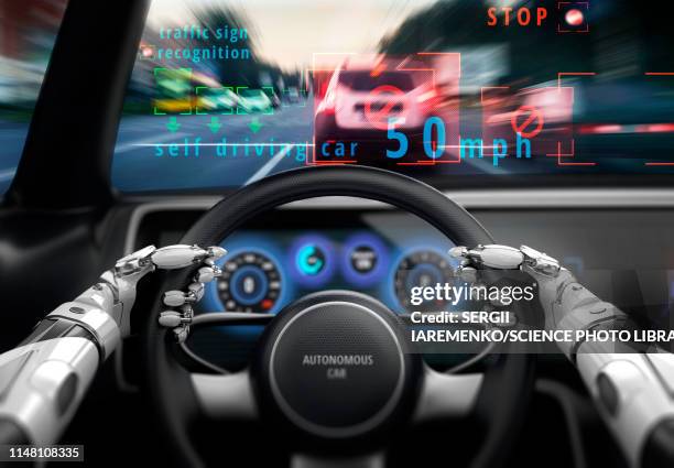 bildbanksillustrationer, clip art samt tecknat material och ikoner med cockpit of self-driving car, illustration - auto cockpit