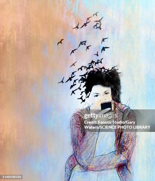 detachment from reality, conceptual illustration - teenager stock illustrations