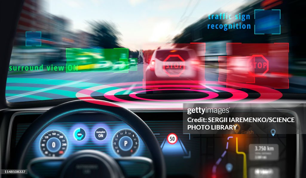 Cockpit of self-driving car, illustration