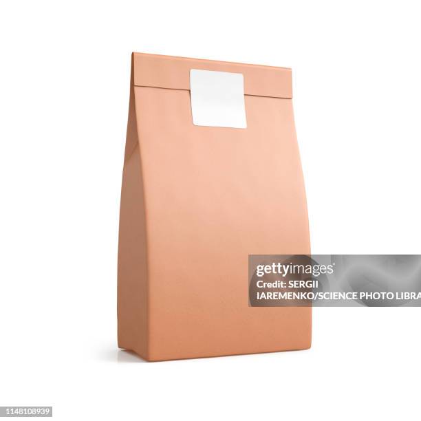 brown paper bag, illustration - paper bag stock-fotos und bilder