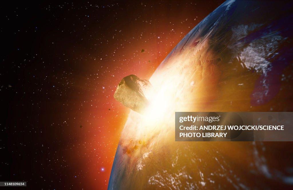 Huge asteroid impacting Earth, illustration