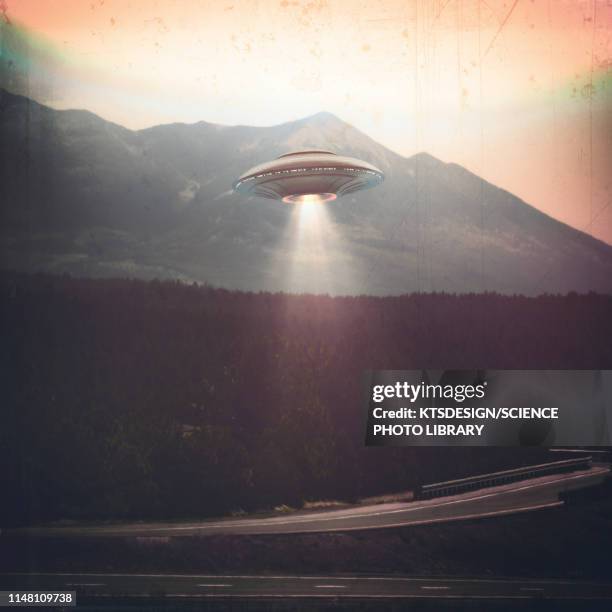 unidentified flying object, composite image - flying saucer stock pictures, royalty-free photos & images