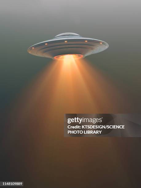 ilustraciones, imágenes clip art, dibujos animados e iconos de stock de ufo with light, illustration - flying saucer