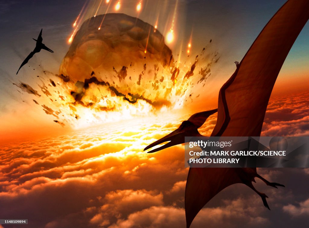 Asteroid approaching Earth's surface, illustration