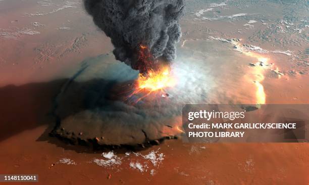 olympus mons erupting, illustration - mars planet stock-grafiken, -clipart, -cartoons und -symbole