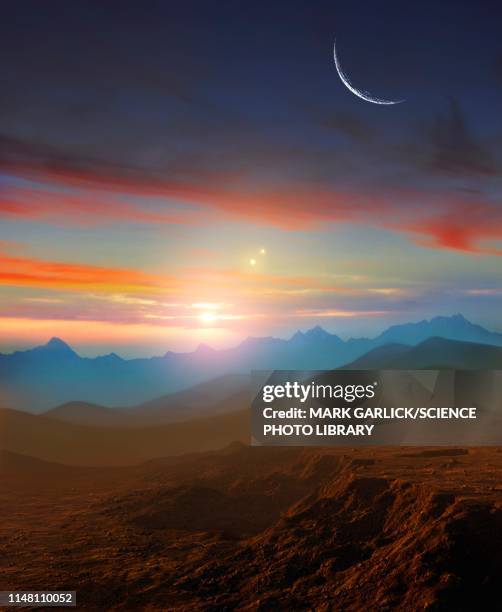 earth-like exoplanet in hd 188753, illustration - extrasolar planet stock illustrations