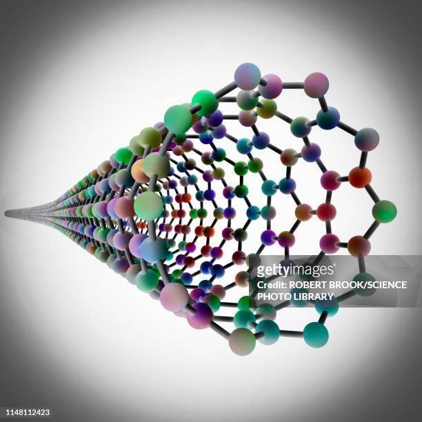 carbon nanotube, molecular model - fullerene stock illustrations