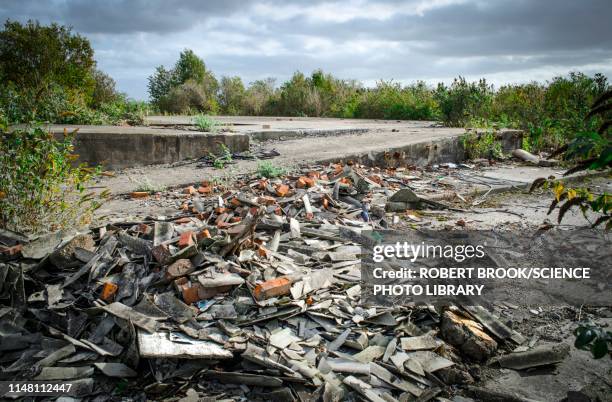 asbestos on brownfield land - gestione-dei-rifiuti foto e immagini stock