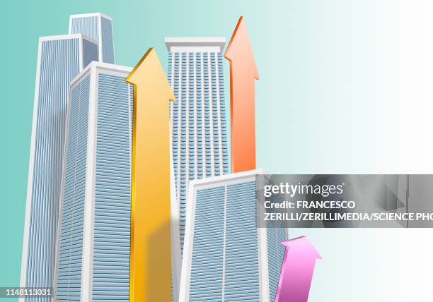 financial district, conceptual illustration - inflation stock illustrations stock illustrations