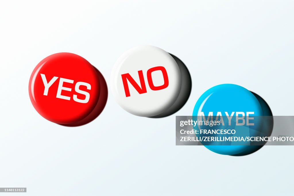 Yes, No and Maybe badges, illustration