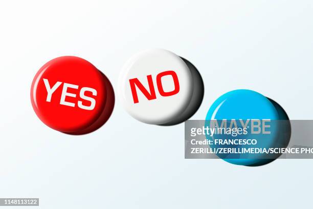 yes, no and maybe badges, illustration - button concept stock illustrations