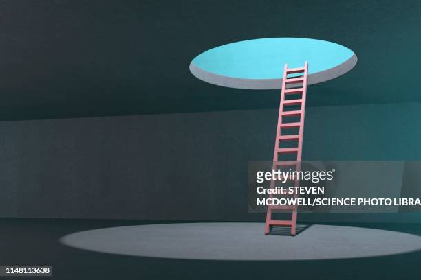 ladder to hole in ceiling, artwork - steps and staircases stock illustrations