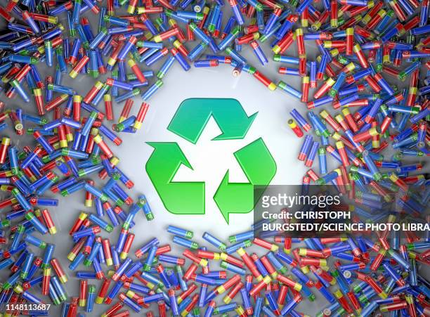 battery recycling, conceptual illustration - battery recycling stock illustrations