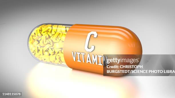 illustrazioni stock, clip art, cartoni animati e icone di tendenza di vitamin c capsule, illustration - vitamina c