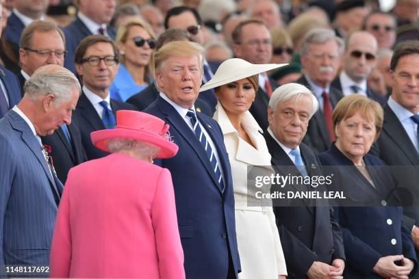 Britain's Prince Charles, Prince of Wales, US President Donald Trump, US First Lady Melania Trump, Greek President Prokopis Pavlopoulos and German...