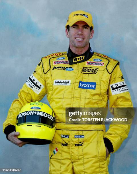 Ralph Firman of Ireland displays his helmet on the eve of the first qualifying session of the Australian Formula One Grand Prix in Melbourne, 06...