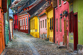 Beautiful cityscape of colorful european street in old town